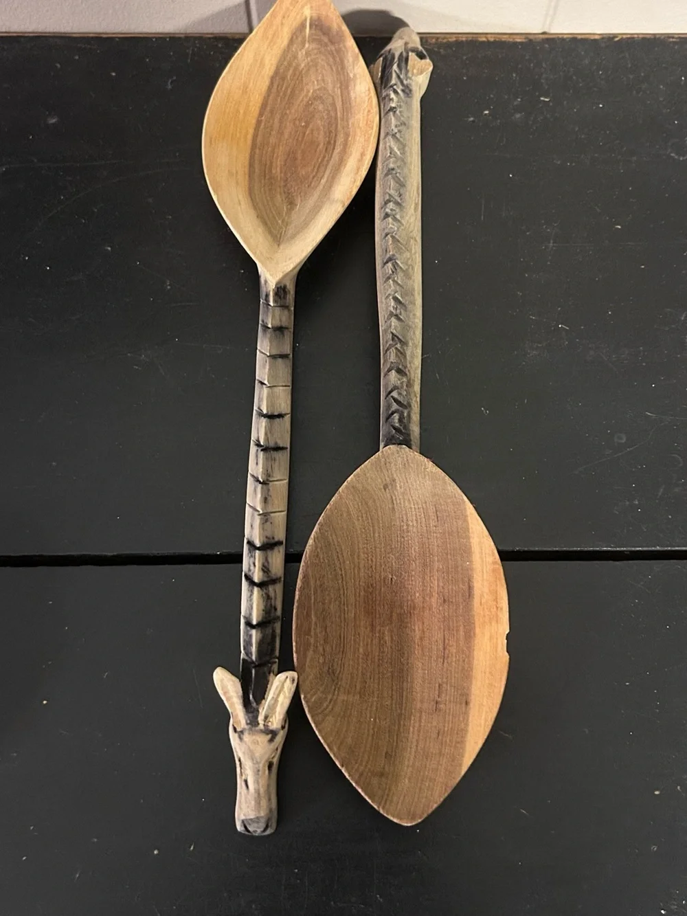 Handcrafted Brown Carved Wooden Serving Spoons - Rustic Home Dining